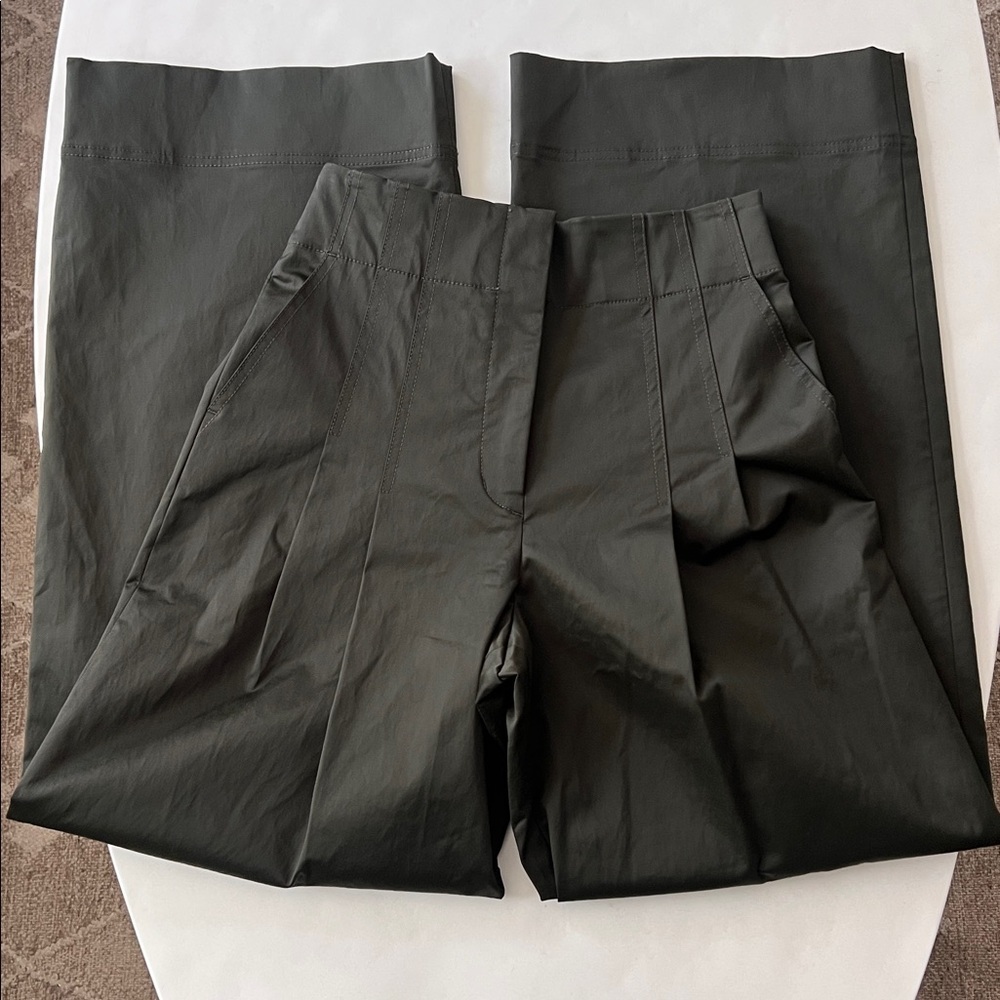A.L.C. Bennett Wide Leg Pleated Sateen Trouser Style Baggy Relaxed Pant Mossy 0 - Picture 6 of 13